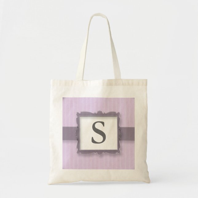 Monogrammed Canvas Tote Bags:Lavender Stripes Bag (Front)