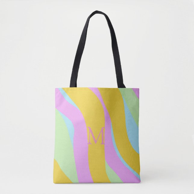 Monogrammed Caribe Yellow, Light Blue, Pink, Mint  Tote Bag (Front)