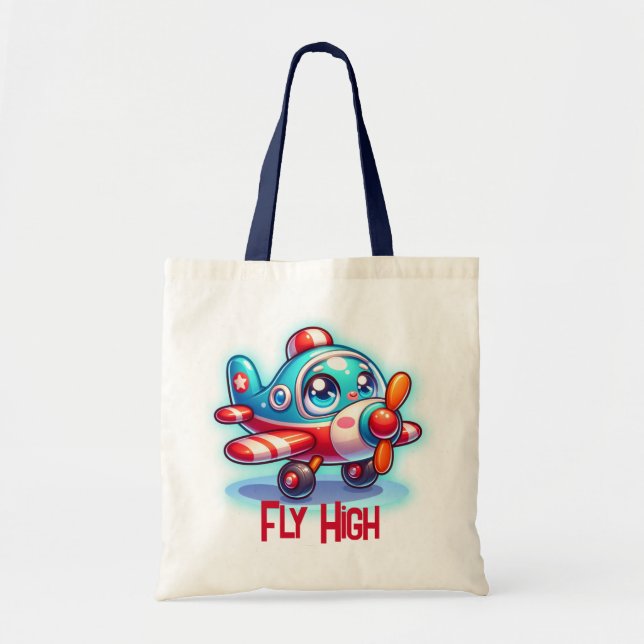 Monogrammed Cartoon plane blue | Tote Bag (Front)