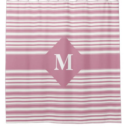 Monogrammed Cashmere Rose Pink Stripes Shower Curtain