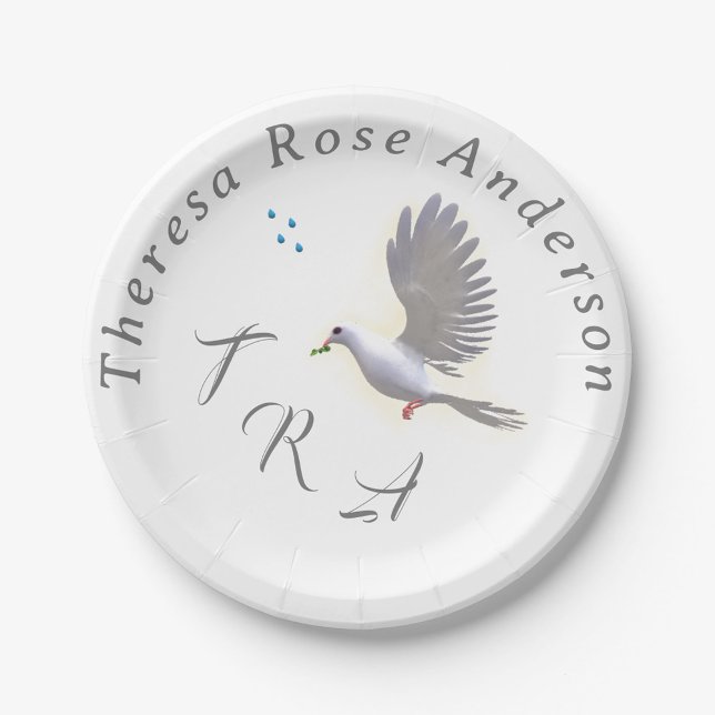 Monogrammed Catholic Dove and Water Baptism   Paper Plates (Creator Uploaded)