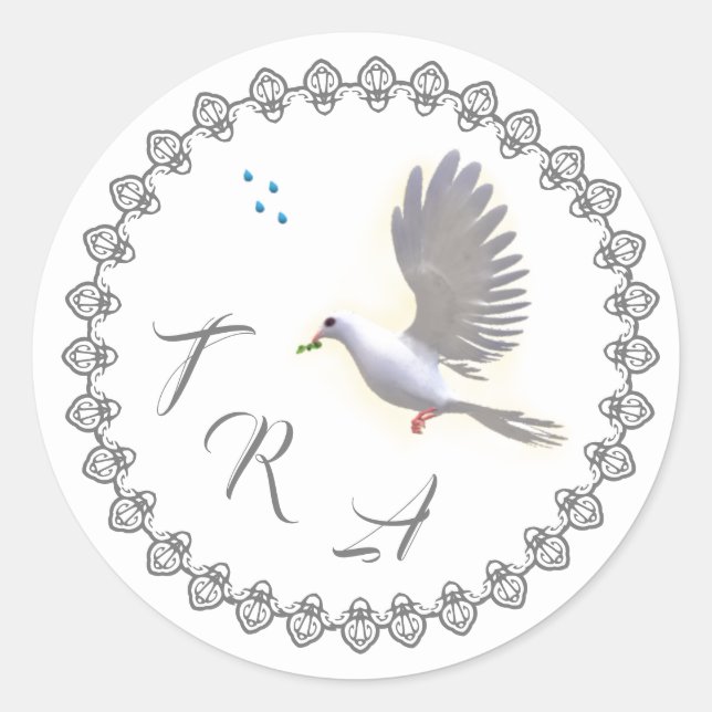 Monogrammed Catholic Dove & Water Baptism  Classic Round Sticker (Front)