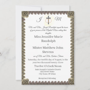 Monogrammed Catholic Vintage Wedding Invitation