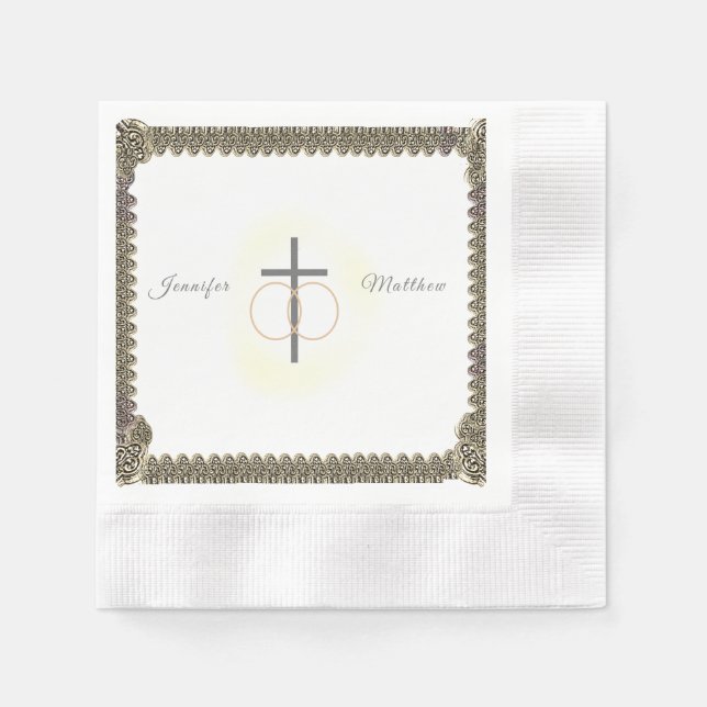 Monogrammed Catholic Vintage Wedding  Napkins (Front)