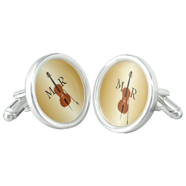 Monogrammed Cello Cufflinks (Angled)