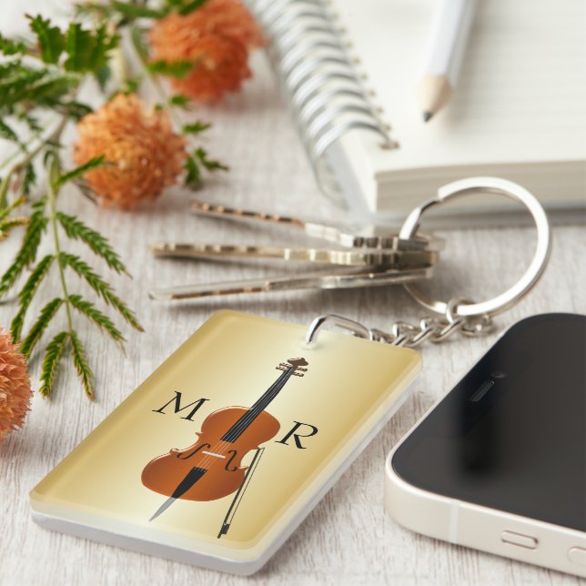 Monogrammed Cello Design Keychain (Front Right)