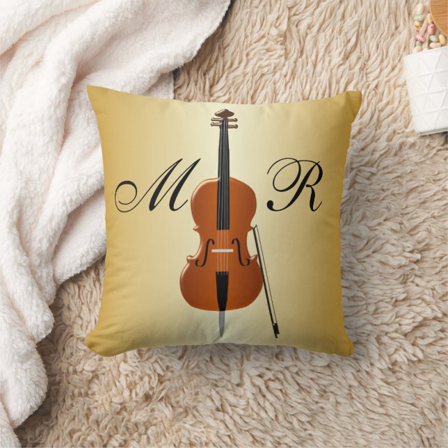 Monogrammed Cello Design Throw Pillow (Blanket)
