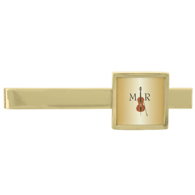 Monogrammed Cello Gold Finish Tie Clip (Front)