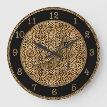 Monogrammed Cheetah Print And Stiletto Large Clock by SalonOfArt at Zazzle