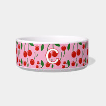 Monogrammed Cherries Dog Bowl