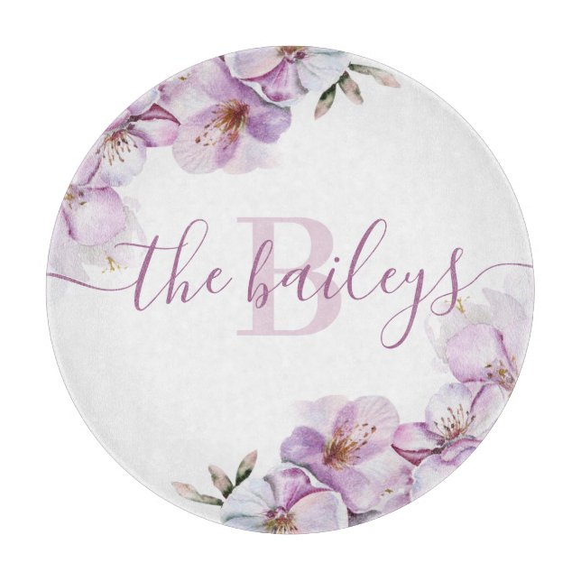 Monogrammed Cherry Blossom Cutting Board (Front)