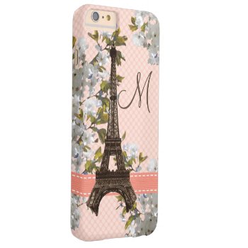 Monogrammed Cherry Blossom Eiffel Tower Barely There Iphone 6 Plus Case by cutecases at Zazzle