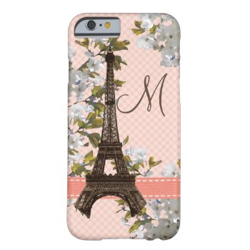 Monogrammed Cherry Blossom Eiffel Tower Barely There Iphone 6 Case by cutecases at Zazzle