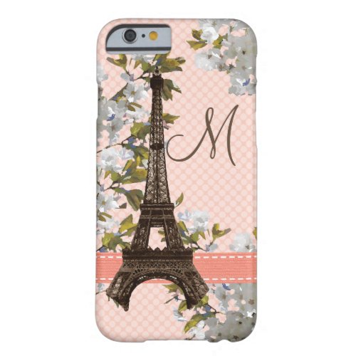 Monogrammed Cherry Blossom Eiffel Tower Barely There iPhone 6 Case