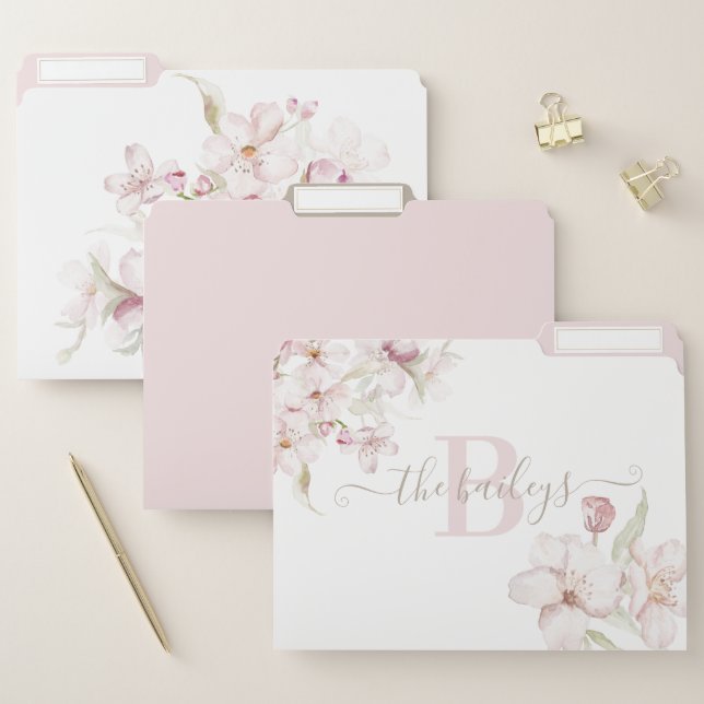 Monogrammed Cherry Blossom File Folders (Set)