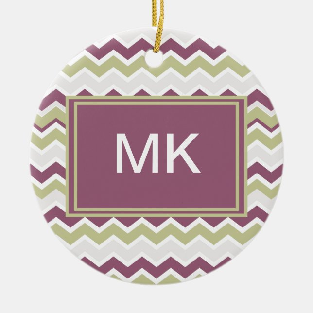 Monogrammed Chevron Brick Ceramic Ornament (Front)