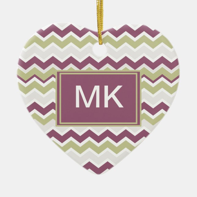 Monogrammed Chevron Brick Ceramic Ornament (Front)