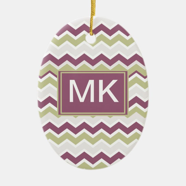 Monogrammed Chevron Brick Ceramic Ornament (Front)