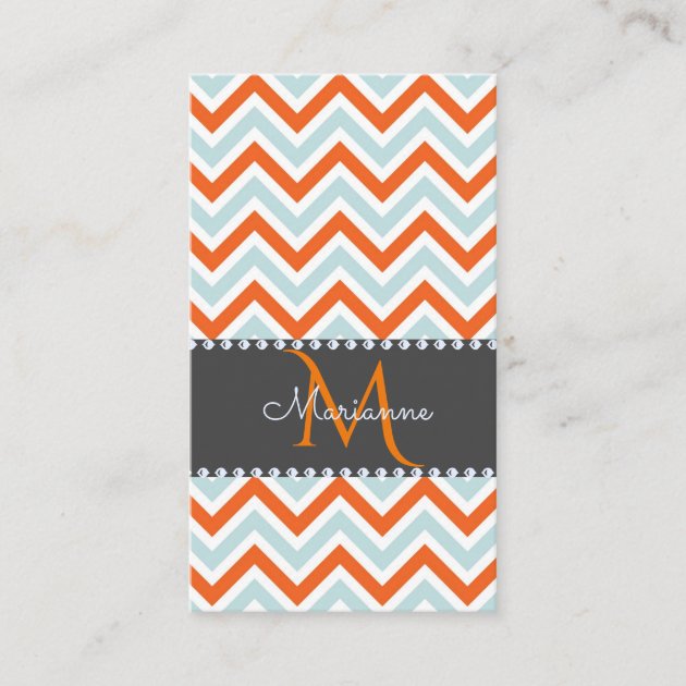Monogrammed Chevron Orange Blue White Calling Card Zazzle.com Monogrammed Chevron Orange Blue White Calling Card Zazzle.com