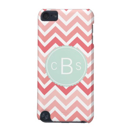 Monogrammed Chevron Pattern Pink Mint Green Custom Ipod Touch (5th Gen