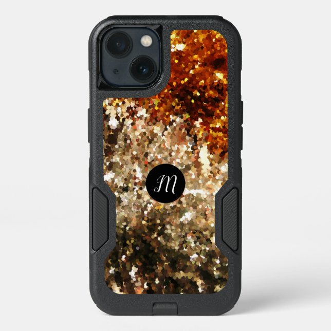 Monogrammed chic gold sparkles glitter otterbox iPhone case (Back)