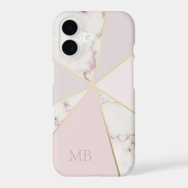 Monogrammed Chic Marble Geometric Pink Gold Iphone Case (Back)