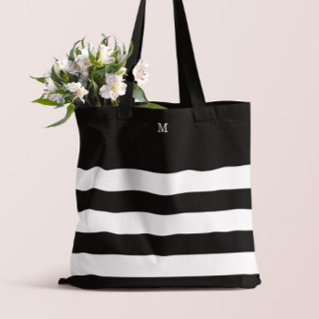 Monogrammed | Chic Stripes Tote Bag by origamiprints at Zazzle