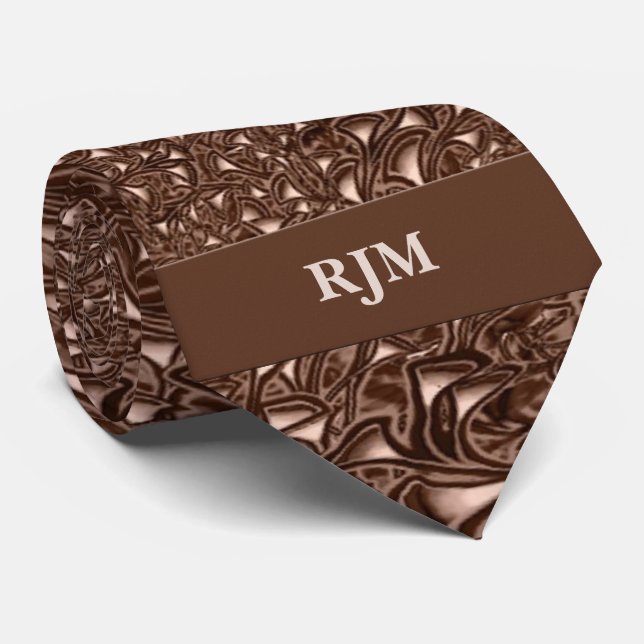 Monogrammed Chocolate Creme Paisley Necktie (Rolled)