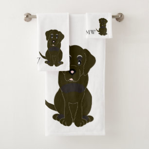 Monogrammed Chocolate Labrador Dog Design Bath Towel Set