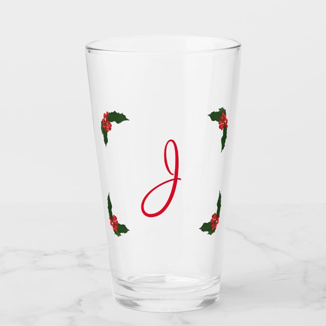 Monogrammed Christmas Holly Glass (Creator Uploaded)