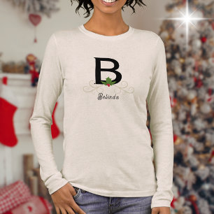 Monogrammed Christmas Holly Long Sleeve Tri-Blend Shirt