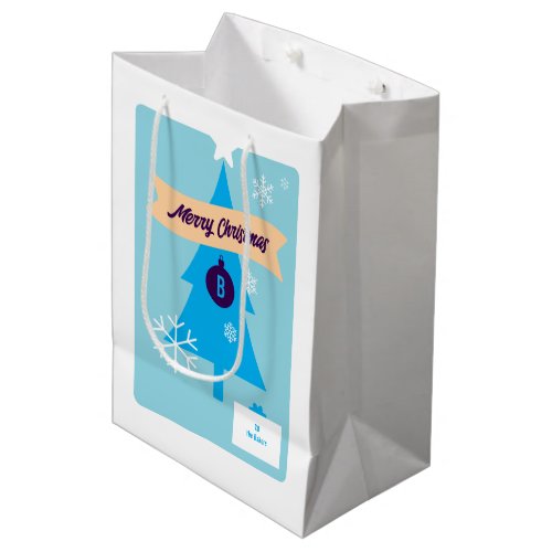 Monogrammed Christmas Icons Blue Christmas  Medium Gift Bag