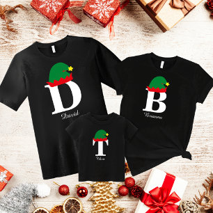 Monogrammed Christmas Name Shirt, Elf Hat, Family T-Shirt