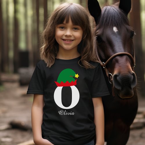 Monogrammed Christmas Name Shirt Elf Hat Family  T_Shirt