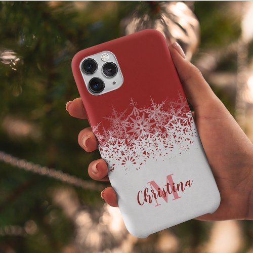 Monogrammed Christmas Red White Snowflakes iPhone X Case