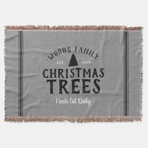 Monogrammed Christmas Tree Farm Grain Sack Throw Blanket