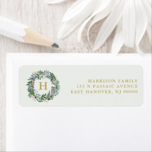 Monogrammed Christmas Wreath Holiday Label