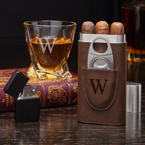 Monogrammed Cigar Set and Twist Whiskey Glass