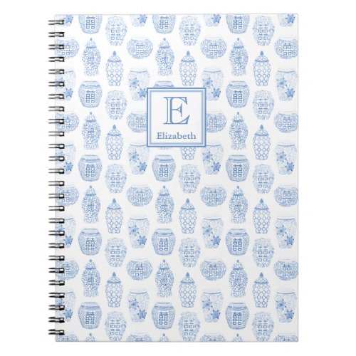 Monogrammed Classic Blue And White Ginger Jar Notebook