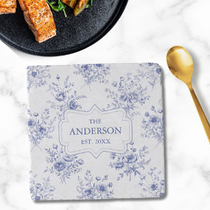 Monogrammed Classic Blue Flowers Floral Pattern Trivet