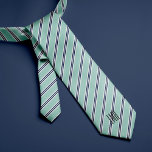 Monogrammed Classic Mint Green and Navy Stripes Neck Tie<br><div class="desc">Classic stripes design that can be easily personalized for a father's day gift,  wedding party gifts for your groomsmen,  corporate events,  etc</div>