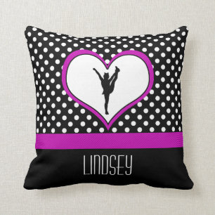 Monogrammed Classic Pink Cheer Polka-Dot w/ Heart Throw Pillow