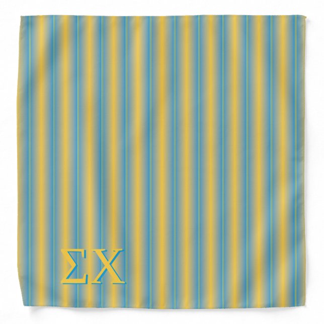 Monogrammed Classic Stripes in Blue and Gold Bandana (Front)