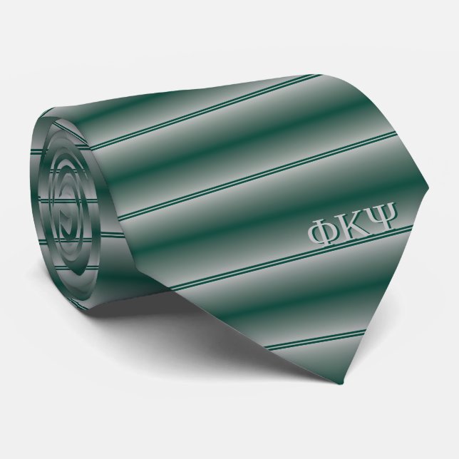 Monogrammed Classic Stripes in Forest Green & Gray Neck Tie (Rolled)