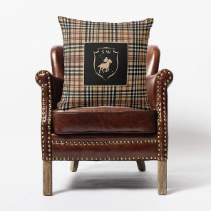 Monogrammed Classic Tartan Plaid Polo Mocha Brown Throw Pillow