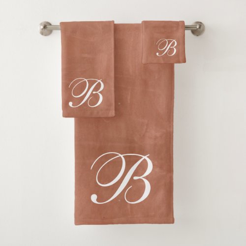 Monogrammed Clay Terracotta Brushstrokes Bath Towel Set