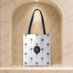 Monogrammed Coastal Chic Palm Tree Tote Bag
