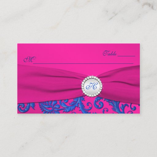 Customizable Monogrammed Cobalt and Fuchsia Place Cards Business Card