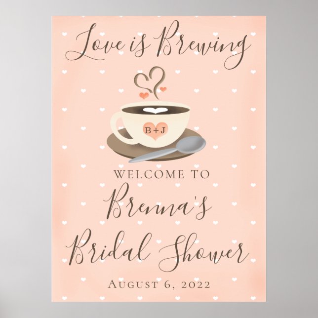 Monogrammed Coffee Cup Bridal Shower Welcome Sign (Front)