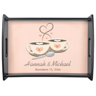 Monogrammed Coffee Cup Hearts Wedding Serving Tray